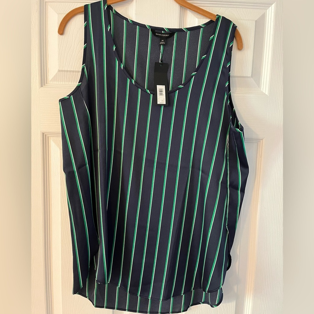 Banana Republic, navy/green sleeves blouse, Medium